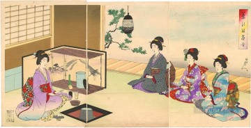 La Ceremonia del Té de las hermosas mujeres Toyohara Chikanobu Pinturas al óleo